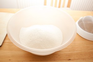 Sieved flour in bowl