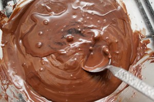 Melted chocolate with water before mixing