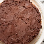 Bottom layer of Chocolate and Almond Sponge Cake with chocolate filling on top