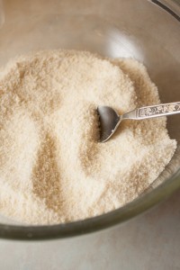 Ground Almonds, Sugar, Icing Sugar, and Ground Rice mixed together in a large bowl.