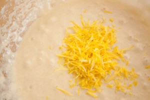 Lemon gateau sponge mix after adding lemon zest but before mixing in whisked egg whites