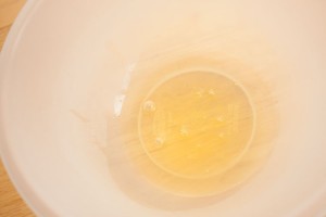 Egg whites in a plastic bowl