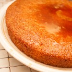 Moist Orange Sponge cake after covering with the orange and cinnamon syrup