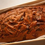 Date and Walnut Gingerbread Cake in loaf tin after cooking