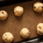 Bath bun dough rounds before glazing.