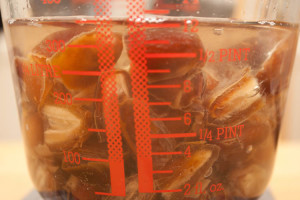 Dates added to 8 fl oz of boiling water in a pyrex glass jug.