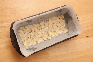 Lined tin with flaked almonds
